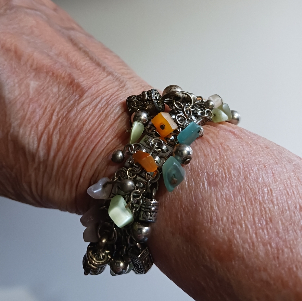 Vintage Stretch Watchband Charm Bracelet 7" BOHO